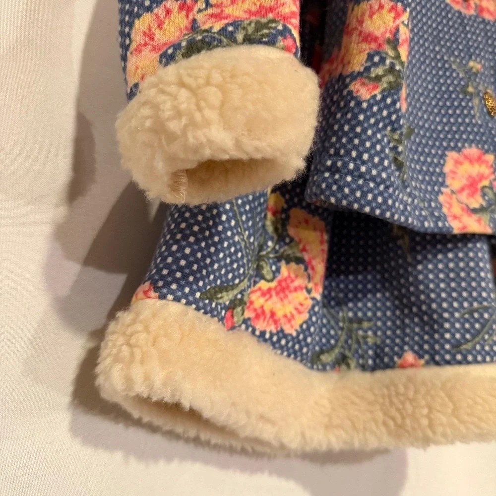 Vtg EUC Rose Cage San Fran toddler floral jacket skirt set‎ Faux Fur USA 2T-4T